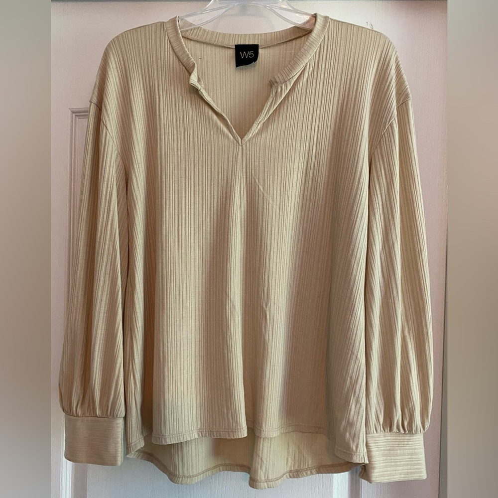 New W5 Beige Tan Ribbed Blouse